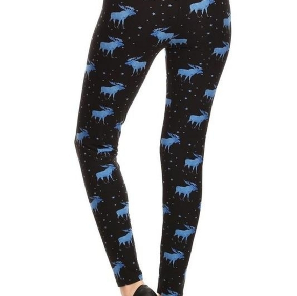 LEGGINGS DEPOT Black & Blue Moose Print Full length Leggings Size 12 NWT - Picture 2 of 4